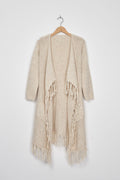Trend Collection Asymmetrischer Strickmantel mit Fransen One Size / Beige