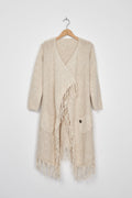 Trend Collection Asymmetrischer Strickmantel mit Fransen One Size / Beige