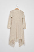 Trend Collection Asymmetrischer Strickmantel mit Fransen One Size / Beige