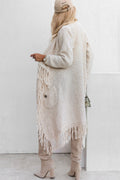 Trend Collection Asymmetrischer Strickmantel mit Fransen One Size / Beige