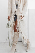 Trend Collection Asymmetrischer Strickmantel mit Fransen One Size / Beige