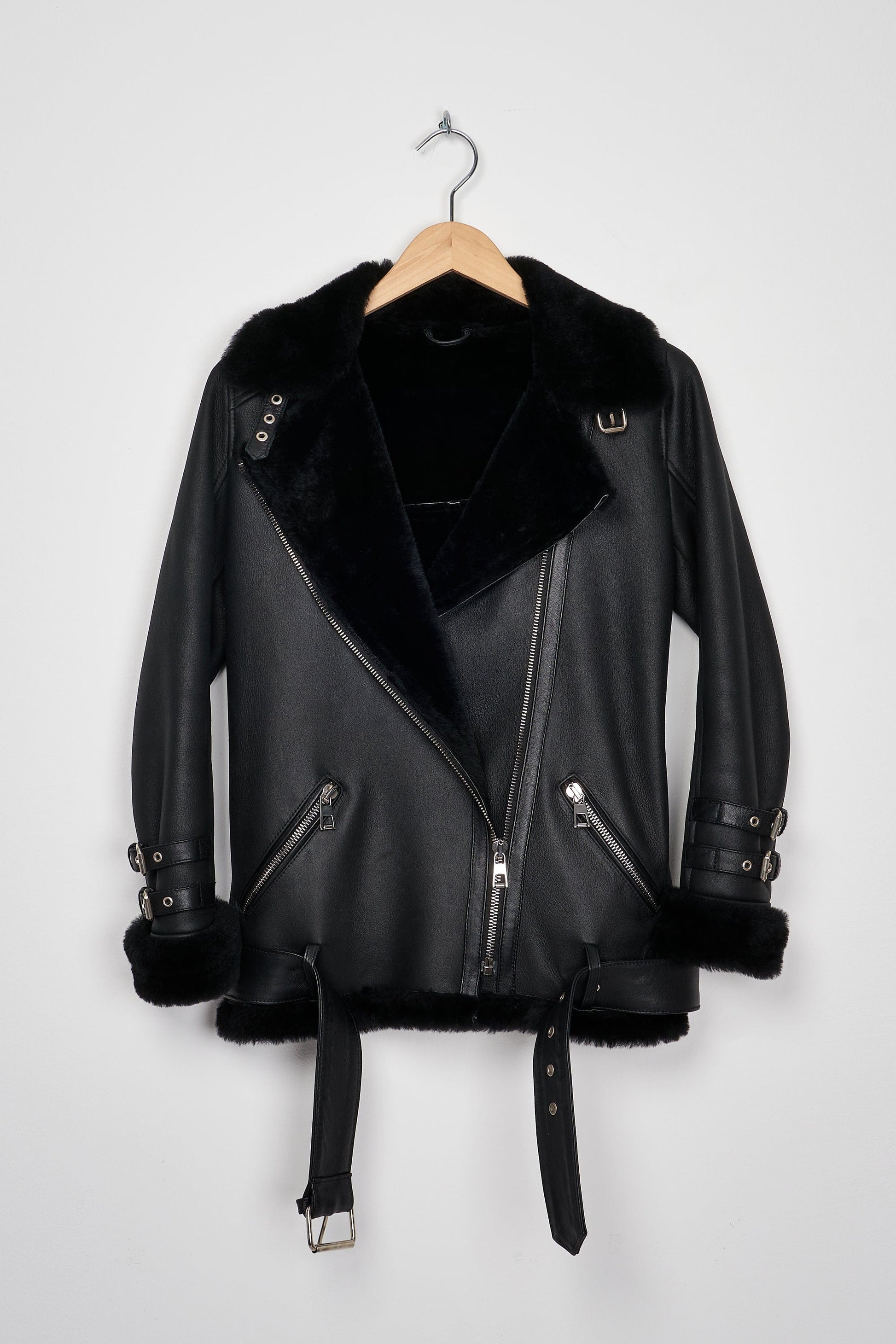 Trend Collection Bikerjacke aus Merino Lammfell S / Schwarz