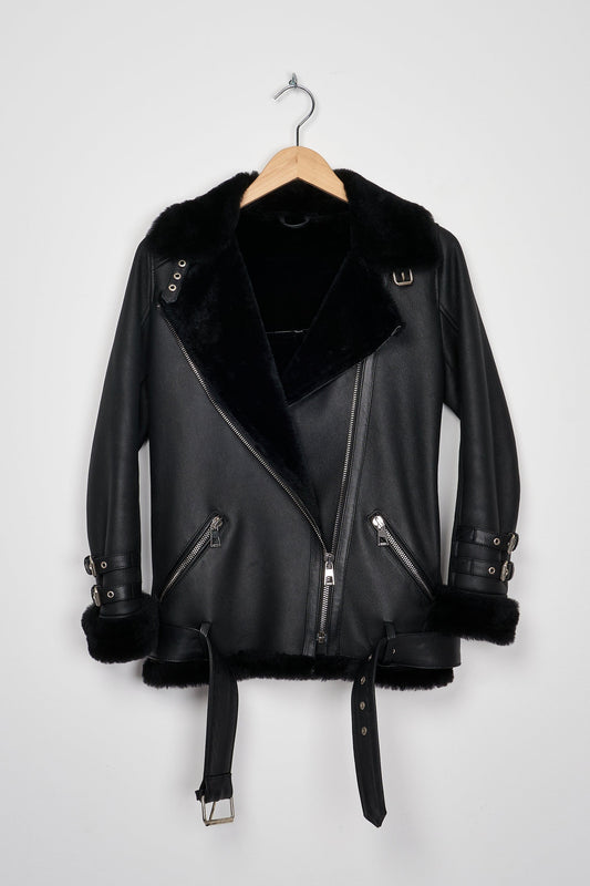 Trend Collection Bikerjacke aus Merino Lammfell S / Schwarz