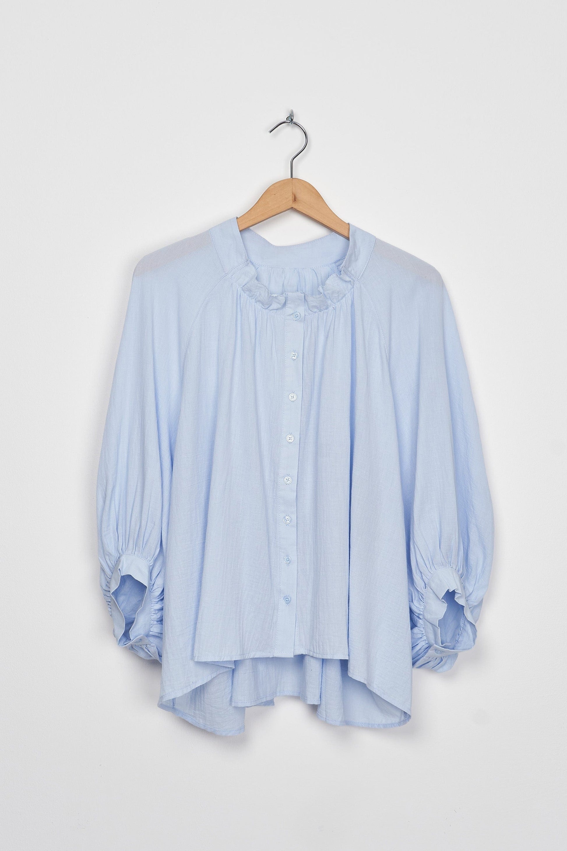 Trend Collection Bluse mit Ballonärmeln One Size / Hellblau