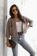 Trend Collection Kurze Strickjacke One Size / Dunkelbeige