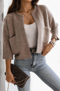 Trend Collection Kurze Strickjacke One Size / Dunkelbeige
