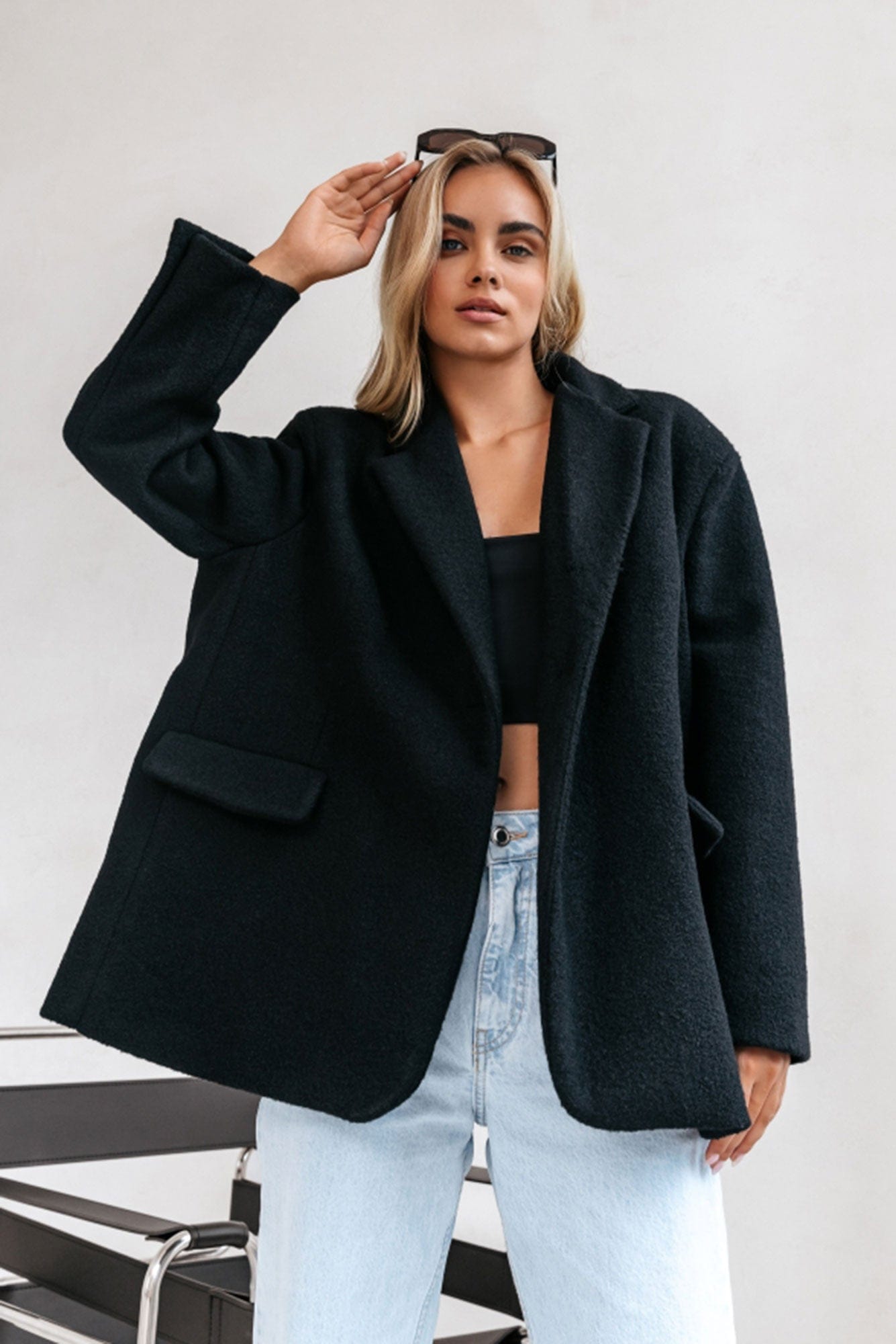 Trend Collection Oversize Jacke mit Futter und Schulterpolstern One Size / Schwarz