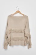 Trend Collection Pullover mit Fransen One Size / Beige