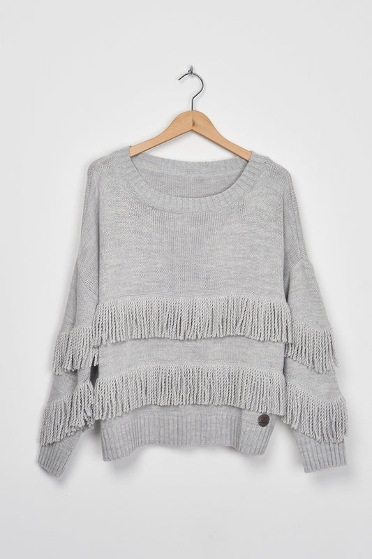 Trend Collection Pullover mit Fransen One Size / Grau