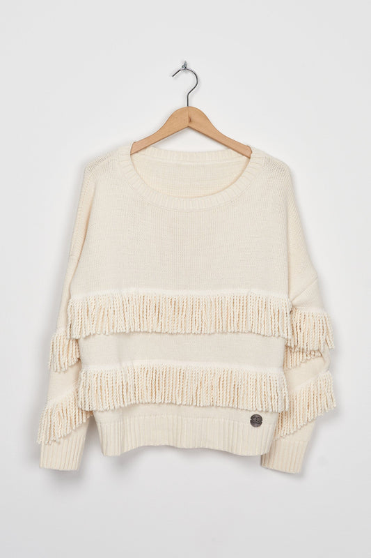 Trend Collection Pullover mit Fransen One Size / Off-White