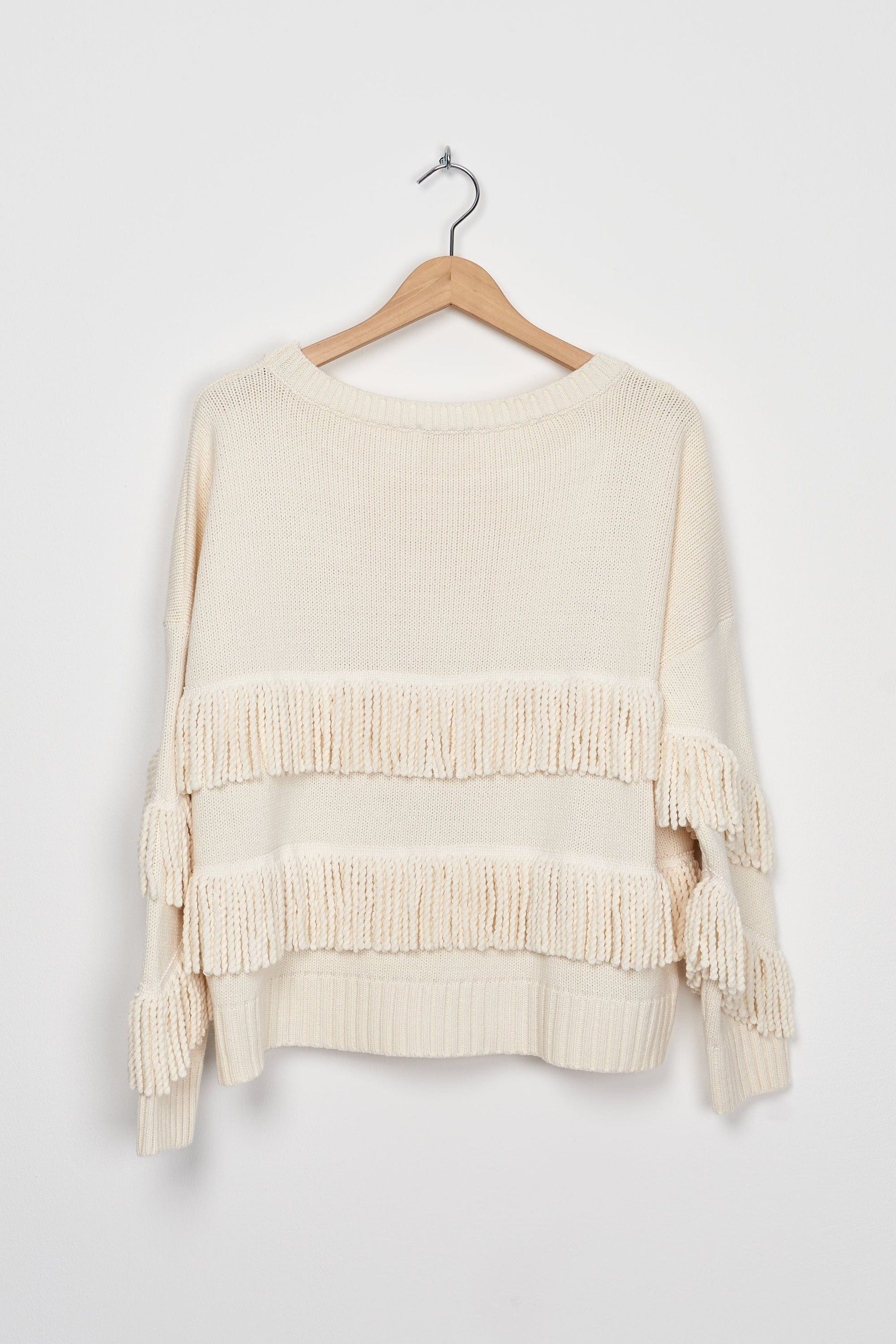 Trend Collection Pullover mit Fransen One Size / Off-White