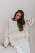 Trend Collection Pullover mit Fransen One Size / Off-White