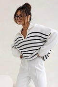 Trend Collection Pullover mit Kragen Weiß/Schwarz / One Size