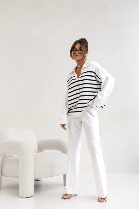 Trend Collection Pullover mit Kragen Weiß/Schwarz / One Size