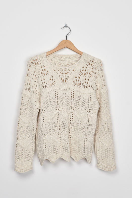 Trend Collection Pullover mit Lochmuster One Size / Beige