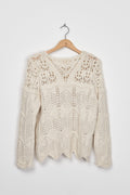 Trend Collection Pullover mit Lochmuster One Size / Beige