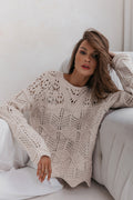Trend Collection Pullover mit Lochmuster One Size / Beige
