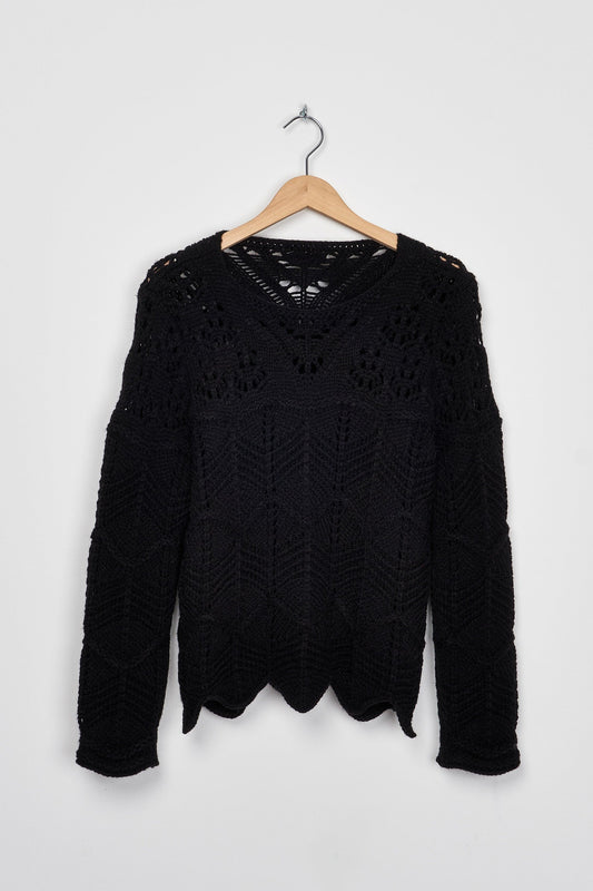 Trend Collection Pullover mit Lochmuster One Size / Schwarz