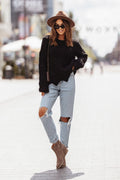 Trend Collection Pullover mit Lochmuster One Size / Schwarz