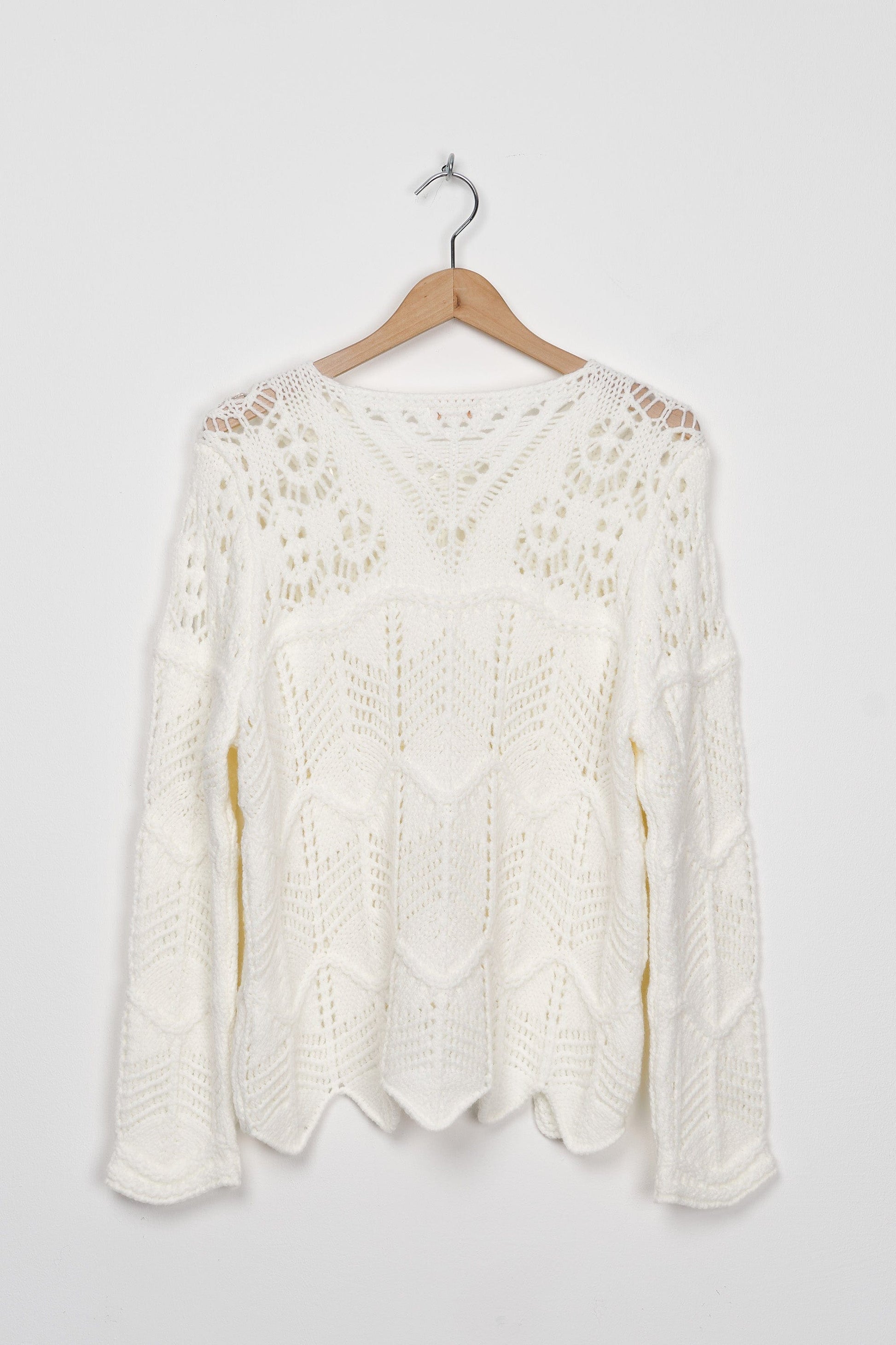Trend Collection Pullover mit Lochmuster One Size / Weiß