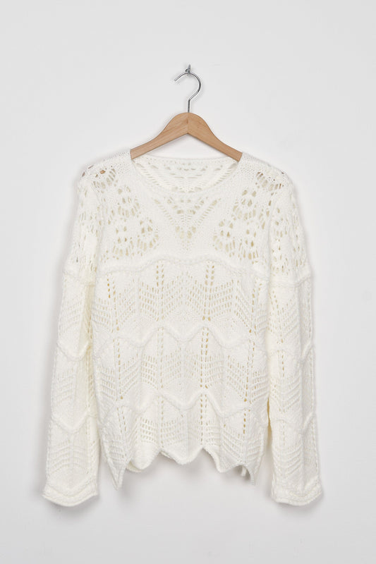 Trend Collection Pullover mit Lochmuster One Size / Weiß
