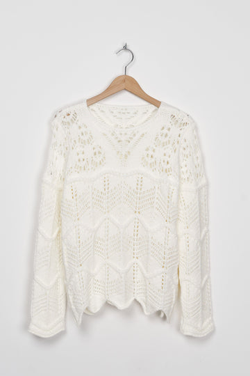 Trend Collection Pullover mit Lochmuster One Size / Weiß