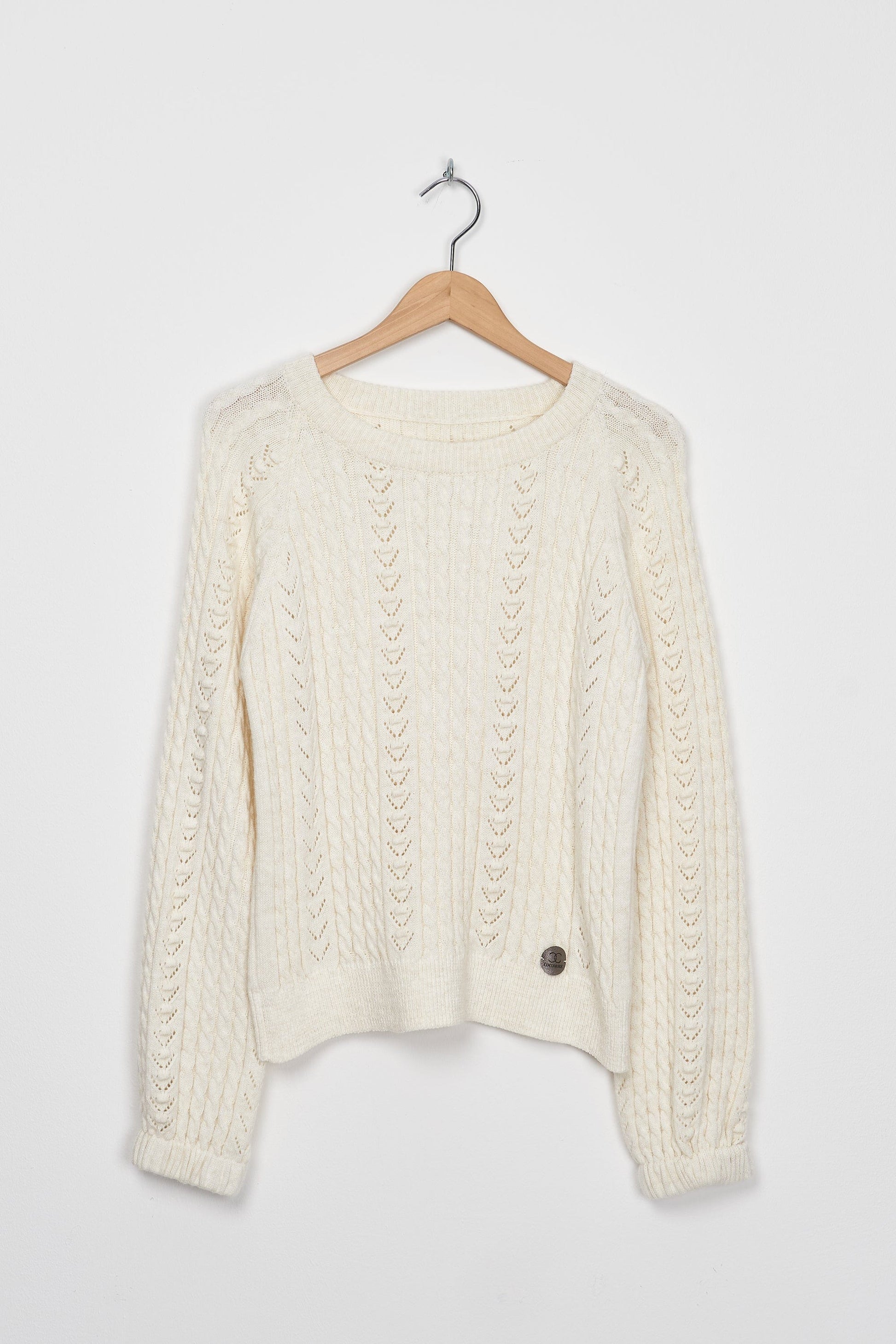 Trend Collection Pullover mit Zopf- und Lochmuster One Size / Off-White