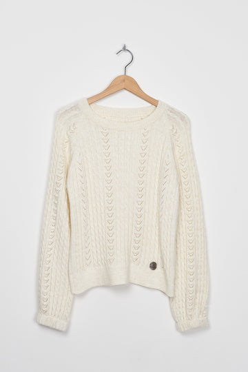 Trend Collection Pullover mit Zopf- und Lochmuster One Size / Off-White
