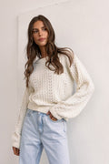 Trend Collection Pullover mit Zopf- und Lochmuster One Size / Off-White