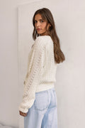 Trend Collection Pullover mit Zopf- und Lochmuster One Size / Off-White