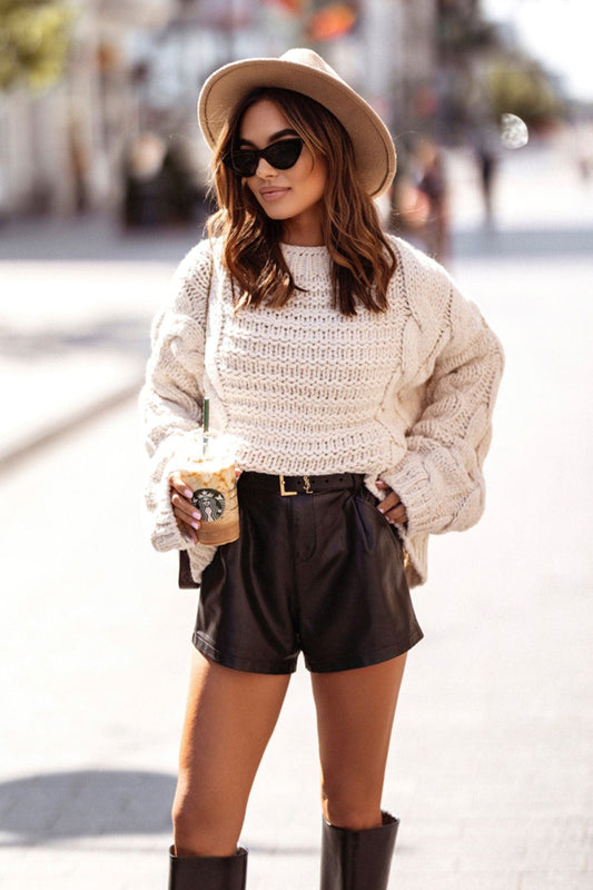 Trend Collection Pullover mit Zopfmuster One Size / Beige