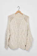 Trend Collection Pullover mit Zopfmuster und Cut Outs One Size / Beige