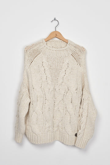 Trend Collection Pullover mit Zopfmuster und Cut Outs One Size / Beige