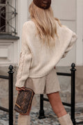 Trend Collection Pullover mit Zopfmuster und Cut Outs One Size / Beige