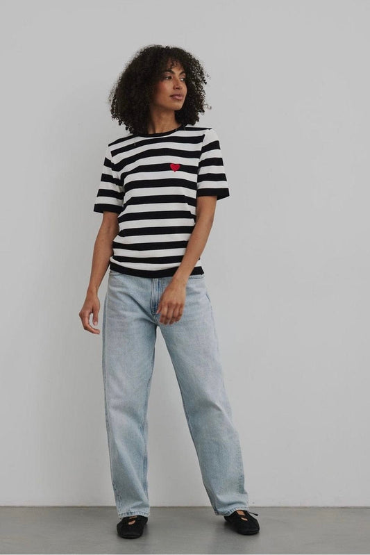 Trend Collection T-Shirt mit Herz Schwarz/Weiß / One Size